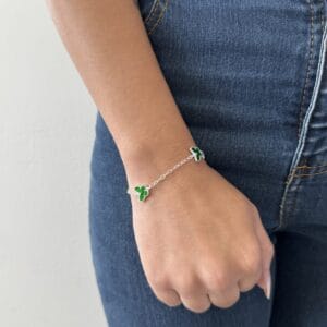 Pulseira 3 Borboletas Pedra Verde