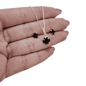Conjunto Brinco e Colar Infantil Ponto de Luz Preto