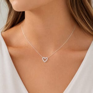 Colar Coração Vazado Cravejado em Prata 925 – 45 cm