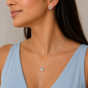 Conjunto Gota Azul Claro com Zircônias em Prata 925