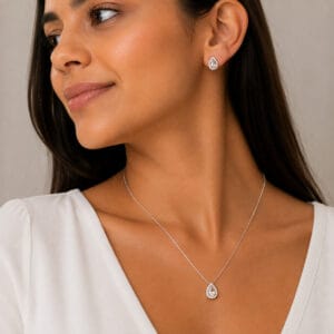 Conjunto Gota Cristal com Zircônias em Prata 925
