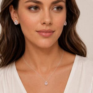 Conjunto Gota Rosa com Zircônias em Prata 925