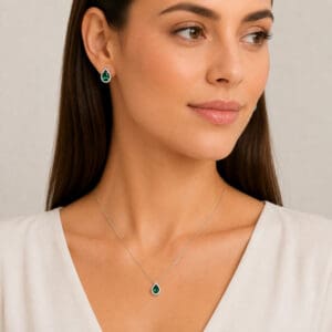 Conjunto Gota Verde-Escuro com Zircônias em Prata 925
