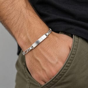 Pulseira Masculina 3x1 com Placa Lisa 5 mm em Prata 925 – 21 cm