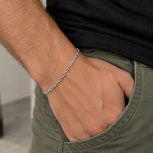 Pulseira Masculina Elo Retangular 2,5 mm em Prata 925 – 20 cm