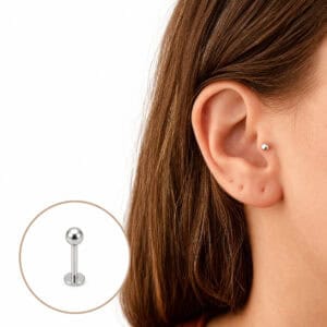 Piercing para Trágus Bolinha Lisa 3 mm Prata 925 e Aço Cirúrgico