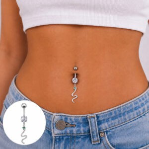 Piercing de Umbigo Cobra Cravejada e Ponto de Luz Prata 925