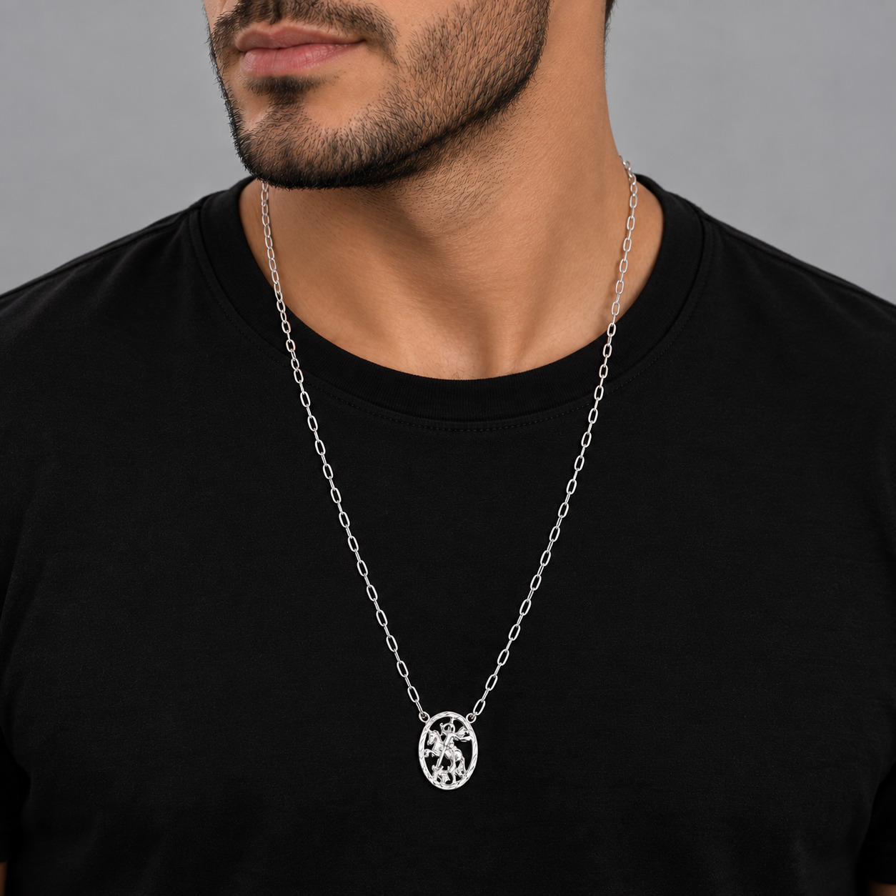 Escapulário São Jorge com Corrente Elos Diamantados em Prata 925 – 70 cm (3)