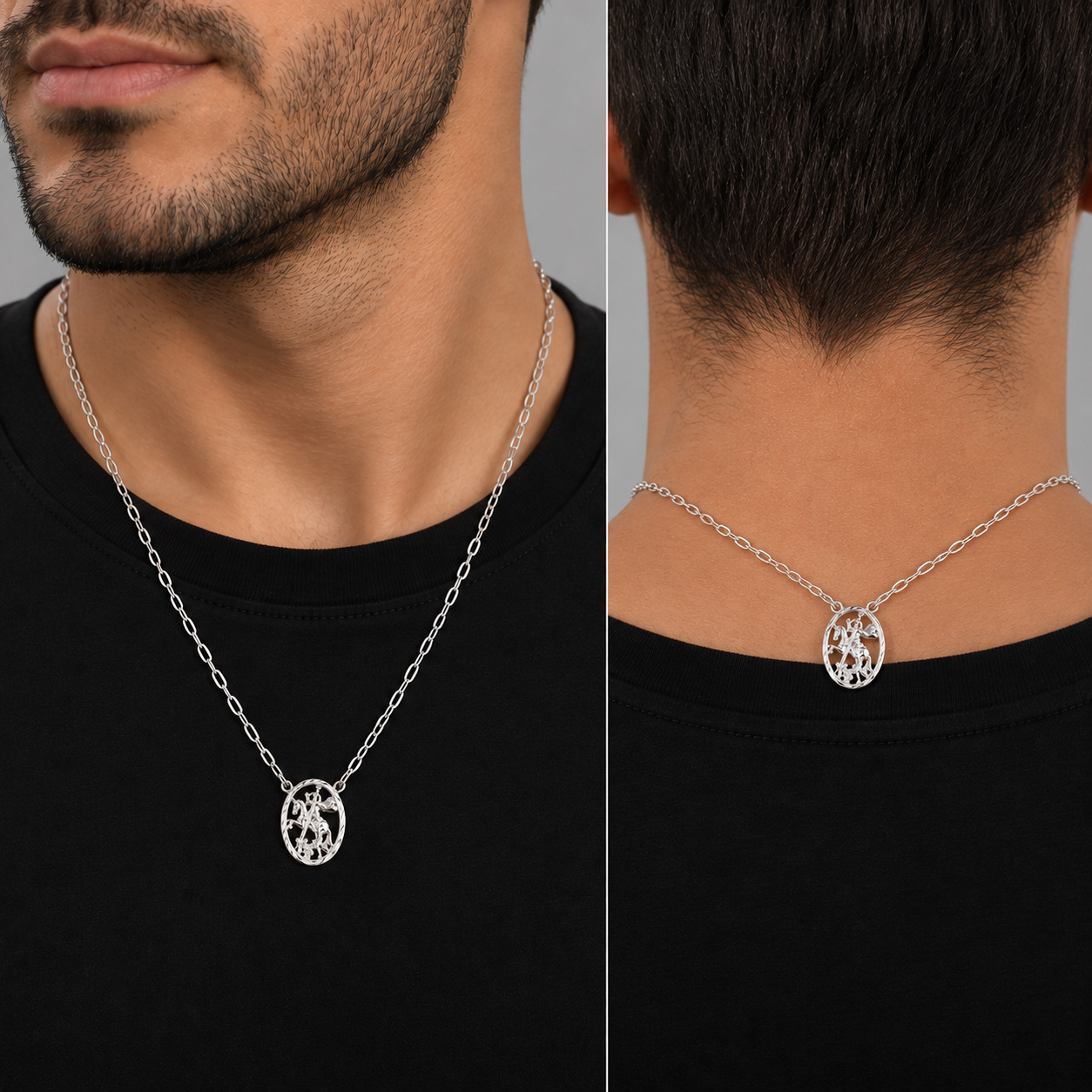 Escapulário São Jorge com Corrente Elos Diamantados em Prata 925 – 70 cm (5)