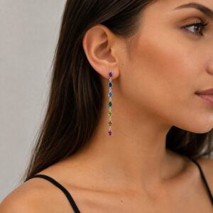 Brinco Longo Gotas Coloridas em Prata 925