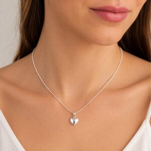 Colar Coração Liso com Corrente de Bolinhas em Prata 925 – 40 cm