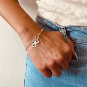 Pulseira Patinha e Coração Zircônia Cristal