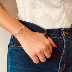 Pulseira Infantil 3 Zircônias Vermelha Redondas Penduras