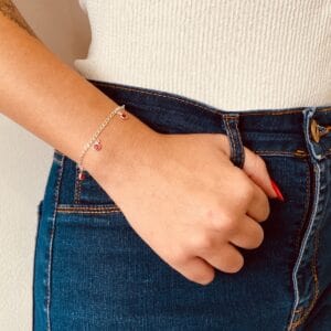 Pulseira Infantil Zircônias Vermelhas Penduradas