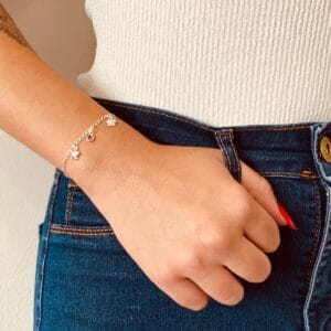 Pulseira Infantil 2 Borboletas e Zircônia Rosa
