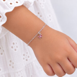 Pulseira Infantil Borboleta Rosa em Prata 925 – 14,5 cm