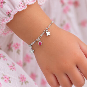 Pulseira Infantil Borboletas com Zircônia Rosa em Prata 925 – 14,5 cm