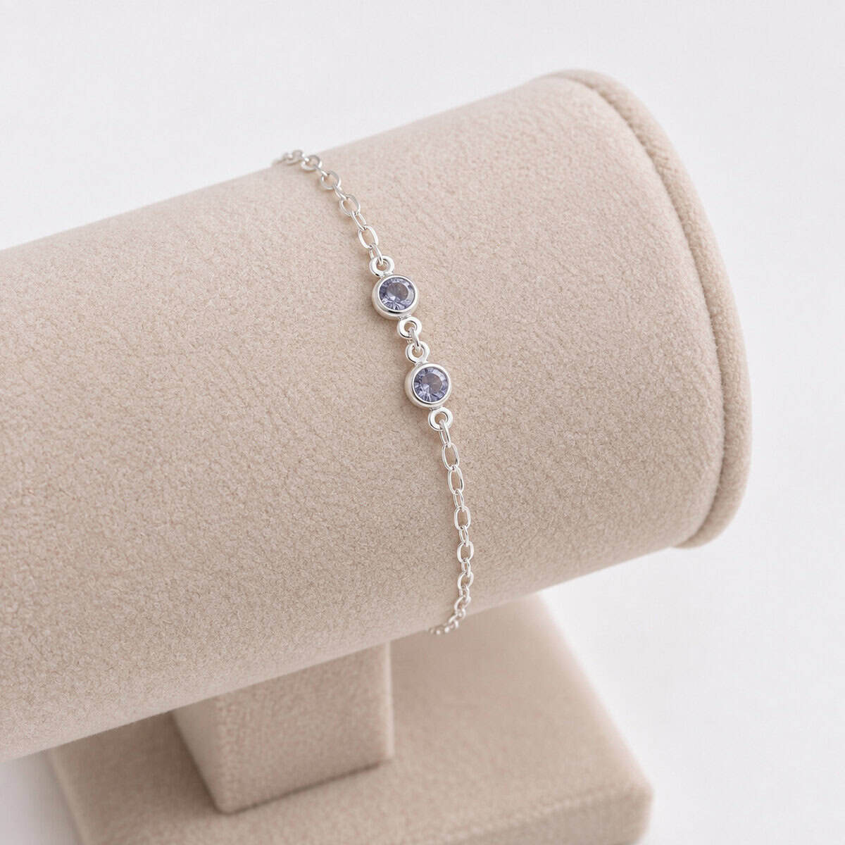 Pulseira Infantil com 2 Zircônias Lilás em Prata 925 – 15 cm (2)