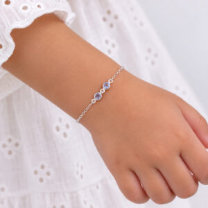 Pulseira Infantil com 2 Zircônias Lilás em Prata 925 – 15 cm