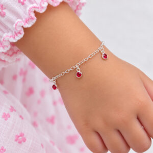 Pulseira Infantil com 3 Zircônias Vermelhas em Prata 925 – 14,5 cm