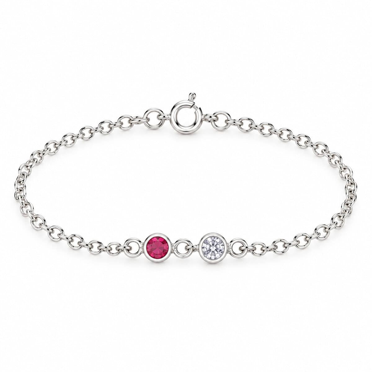 Pulseira Infantil com Duas Zircônias Rosa e Cristal em Prata 925 – 14 cm (2)