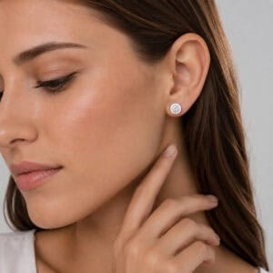 Brinco Ponto de Luz Redondo com Halo de Zircônias em Prata 925