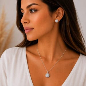 Conjunto Colar e Brincos Luxo Quadrados com Zircônias em Prata 925