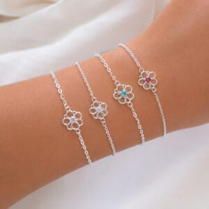 Pulseira Prata Flor Detalhada e Zircônia Color