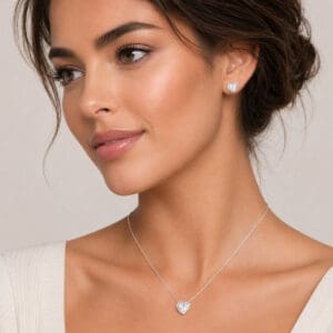 Conjunto Coração Cravejado Prata 925