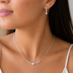 Conjunto Coração Cravejado com Zircônia em Prata 925