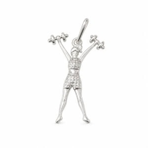 Pingente Fitness Musculação Feminino Prata 925 Legítima 24 mm