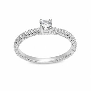 Anel Solitário Texturizado em Prata 925 com Zircônia 4 mm
