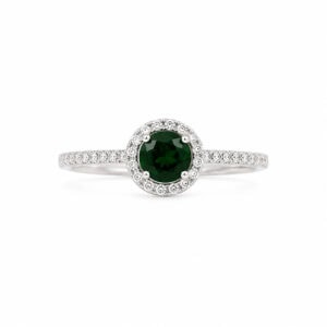 Anel com Pedra Verde e Zircônias em Prata 925