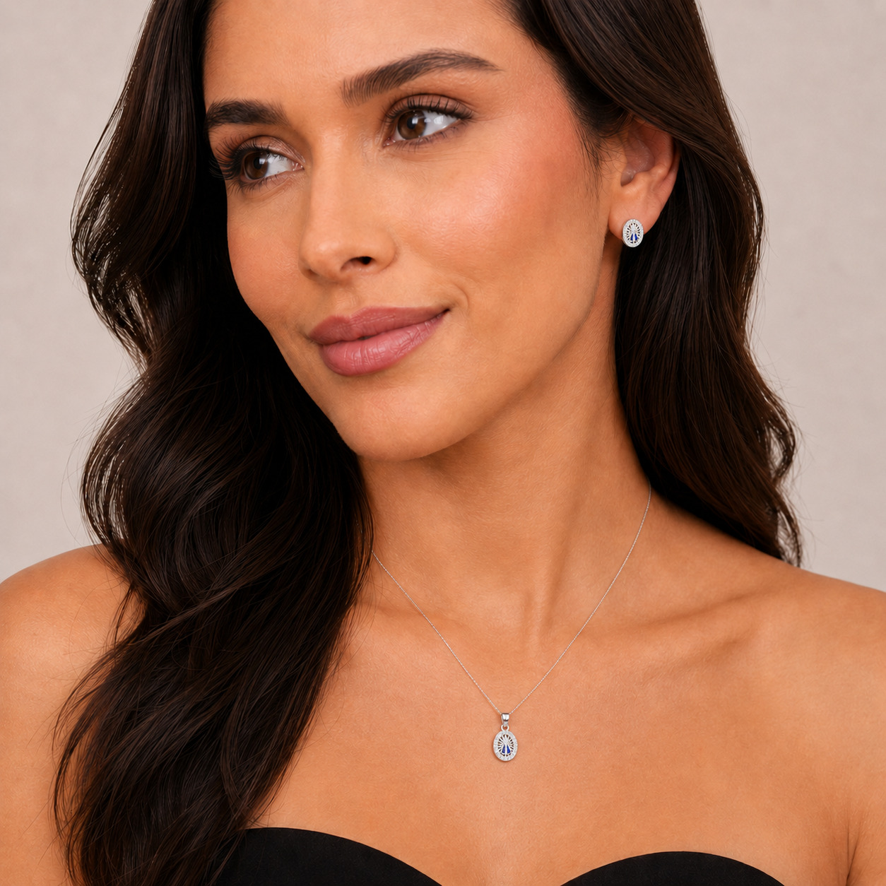 Conjunto Nossa Senhora Aparecida em Prata 925 – Colar 45 cm + Brincos 10 mm (3)