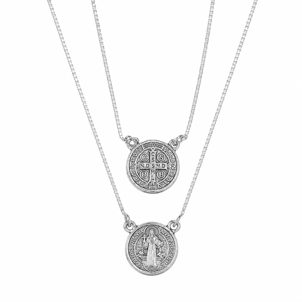 Escapulário São Bento em Prata 925 – 30 cm + 30 cm Medalhas 12 mm (4)