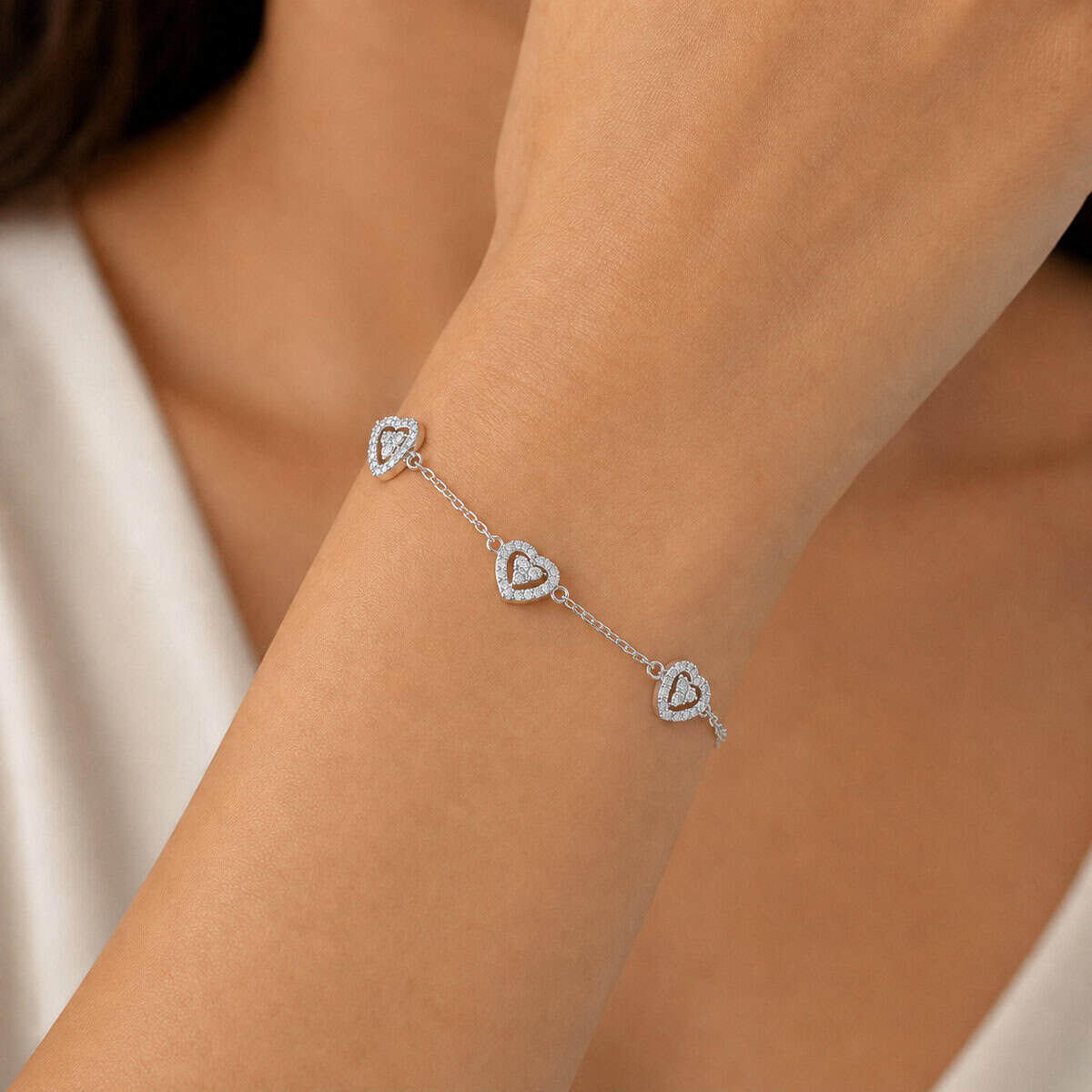 Pulseira 3 Corações com Zircônias Cristais em Prata 925 – 15,5 cm + Extensor (4)