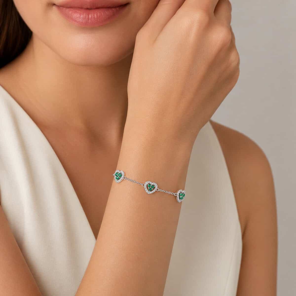 Pulseira 3 Corações com Zircônias Verdes em Prata 925 – 15,5 cm + Extensor (3)