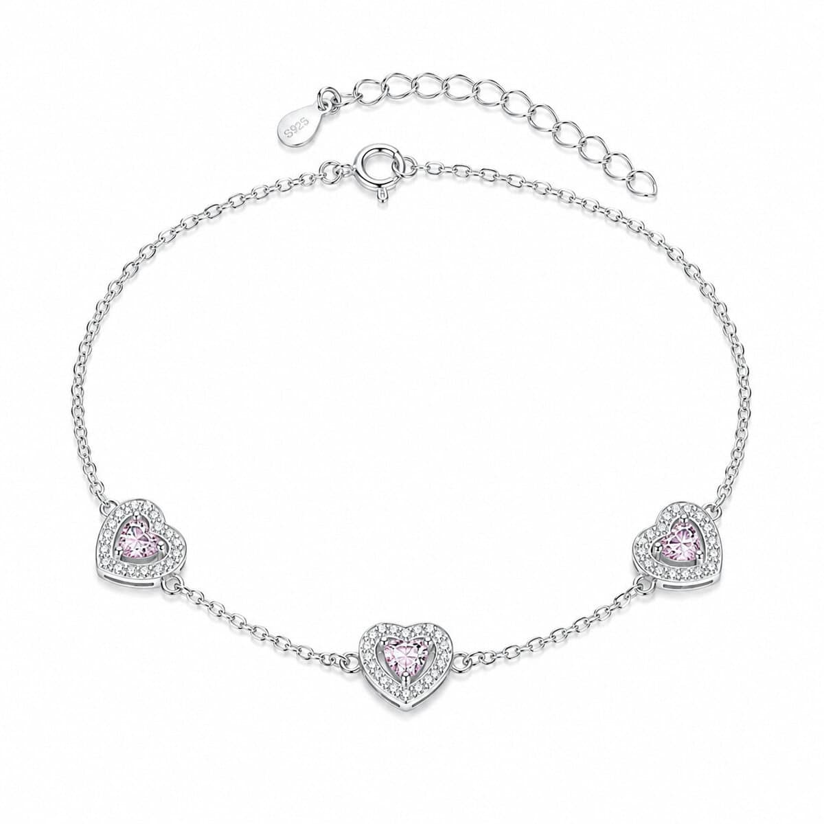 Pulseira Corações com Zircônias Rosa em Prata 925 – 15,5 cm + Extensor (4)