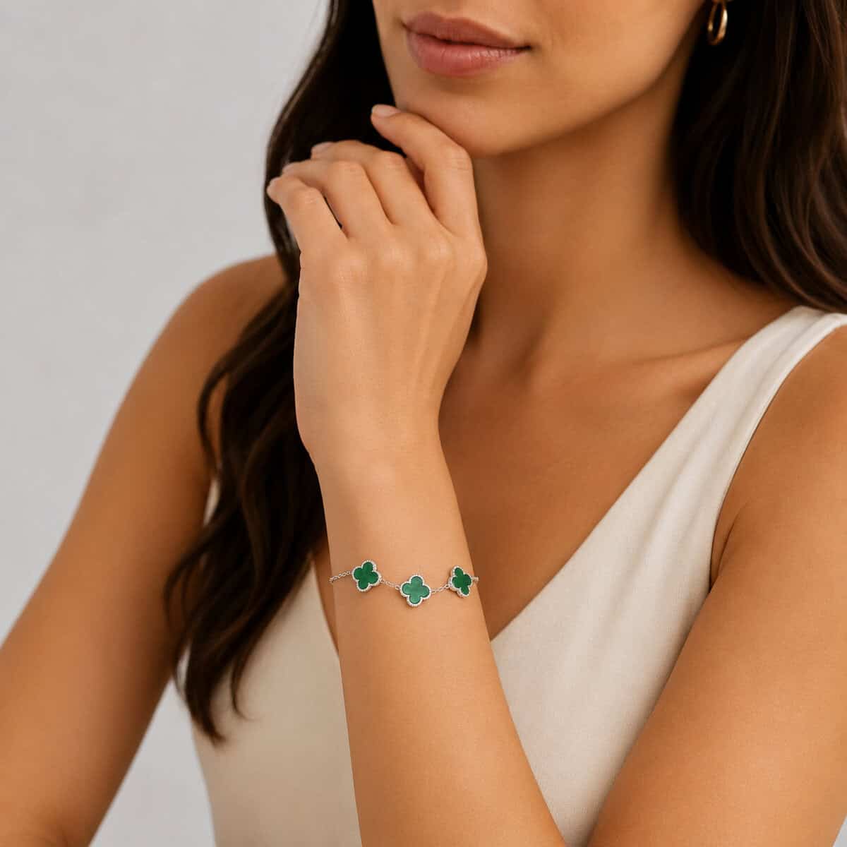 Pulseira Trevo Verde com 3 Trevos em Prata 925 – 18,5 cm (1)