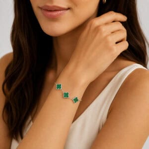 Pulseira Trevo Verde com 3 Trevos em Prata 925 – 18,5 cm