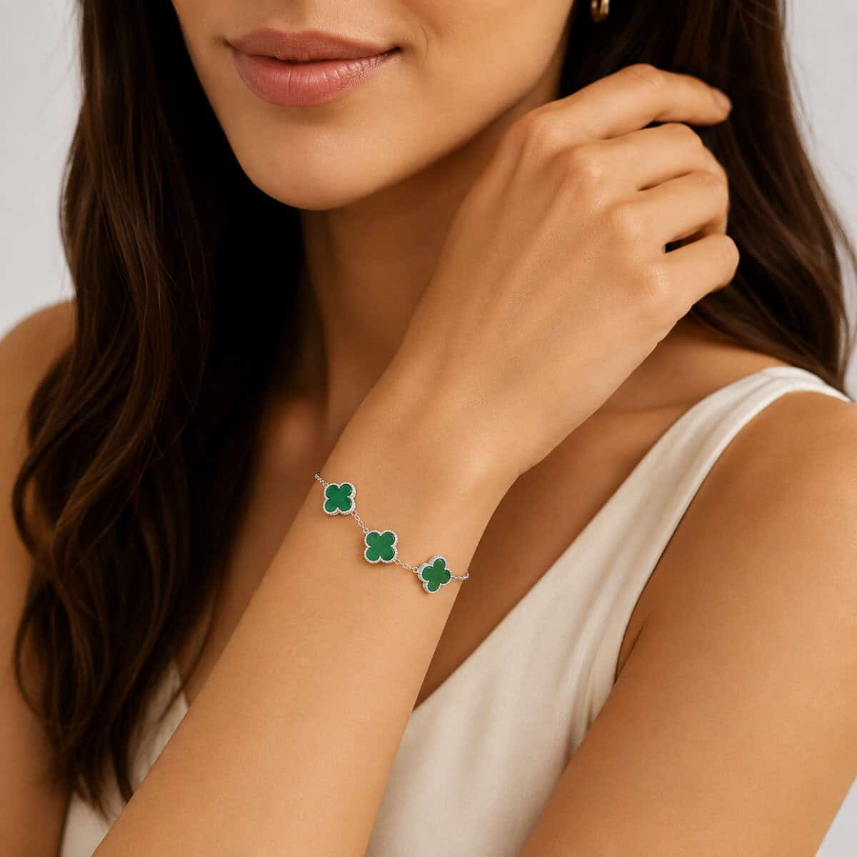 Pulseira Trevo Verde com 3 Trevos em Prata 925 – 18,5 cm (4)