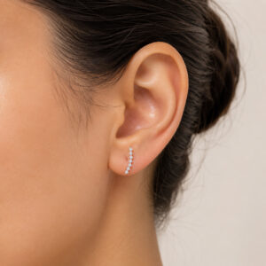 Brinco Ear Cuff Curvo Cravejado em Prata 925 – 15 mm