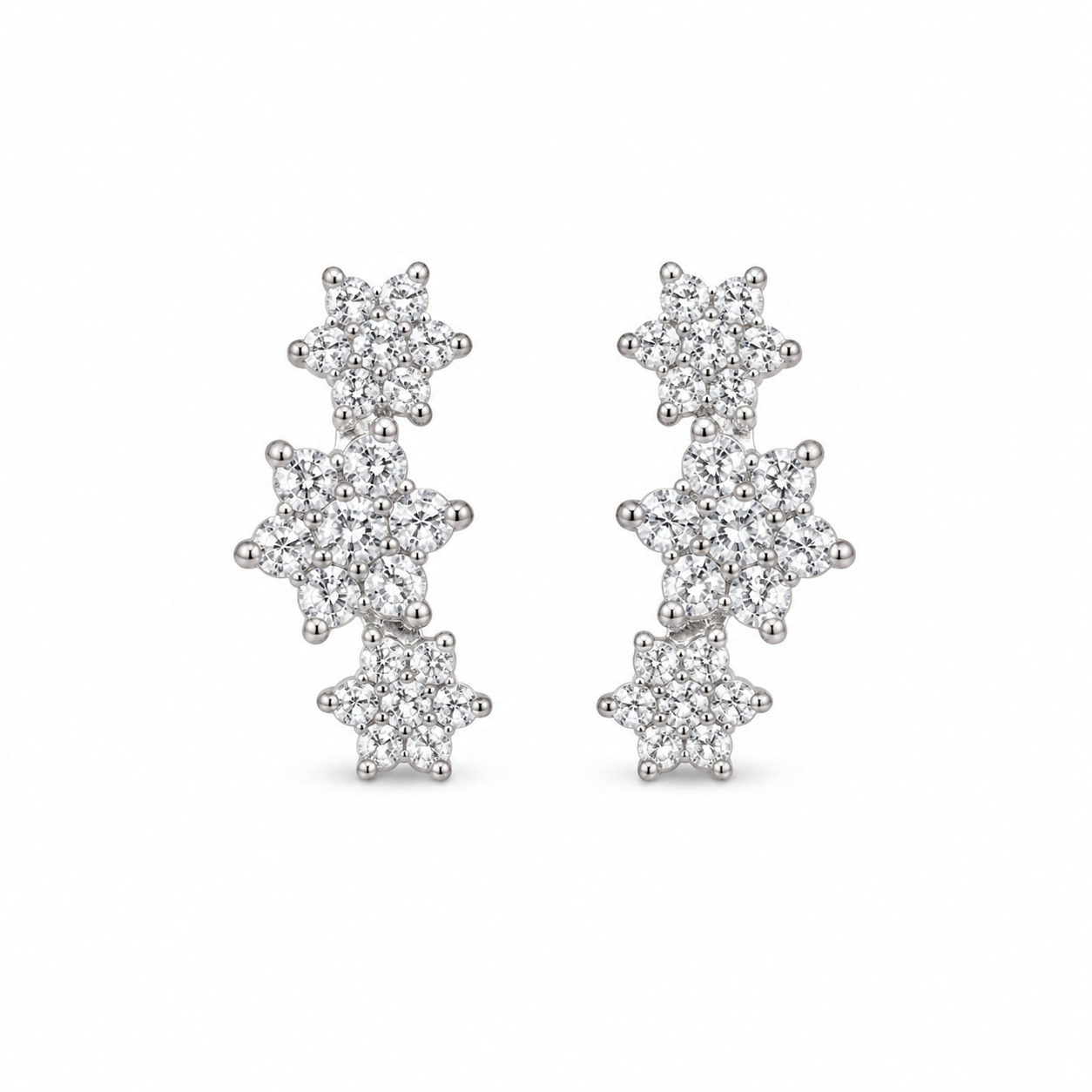 Brinco Floral Triplo Cravejado com Zircônias em Prata 925 – 14 mm (3)