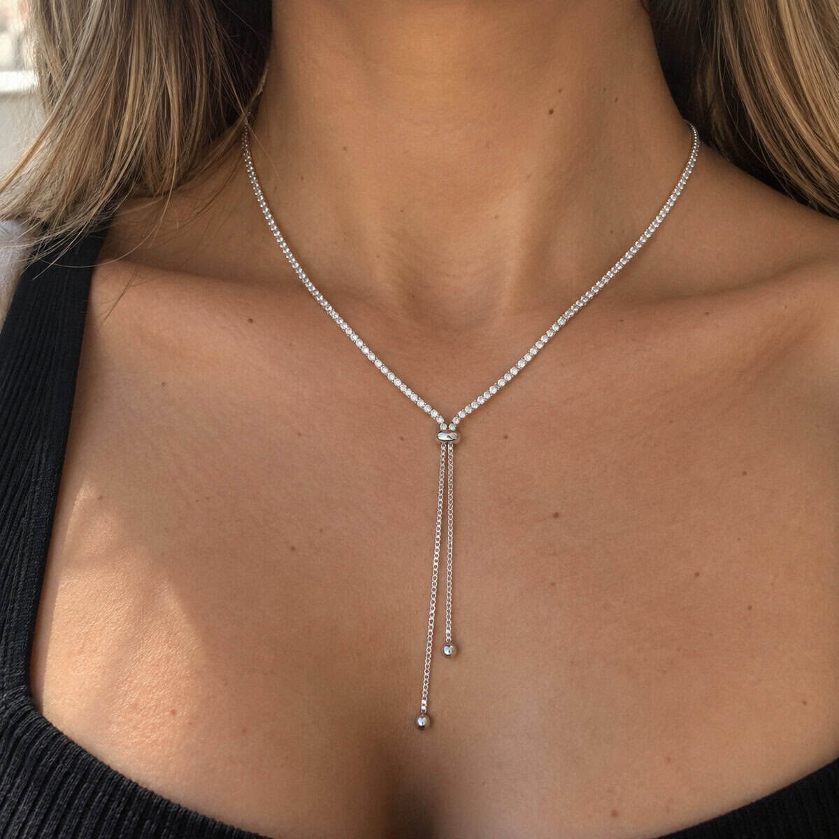 Colar Gravatinha Riviera 40 cm em Prata 925 com Zircônias (1)