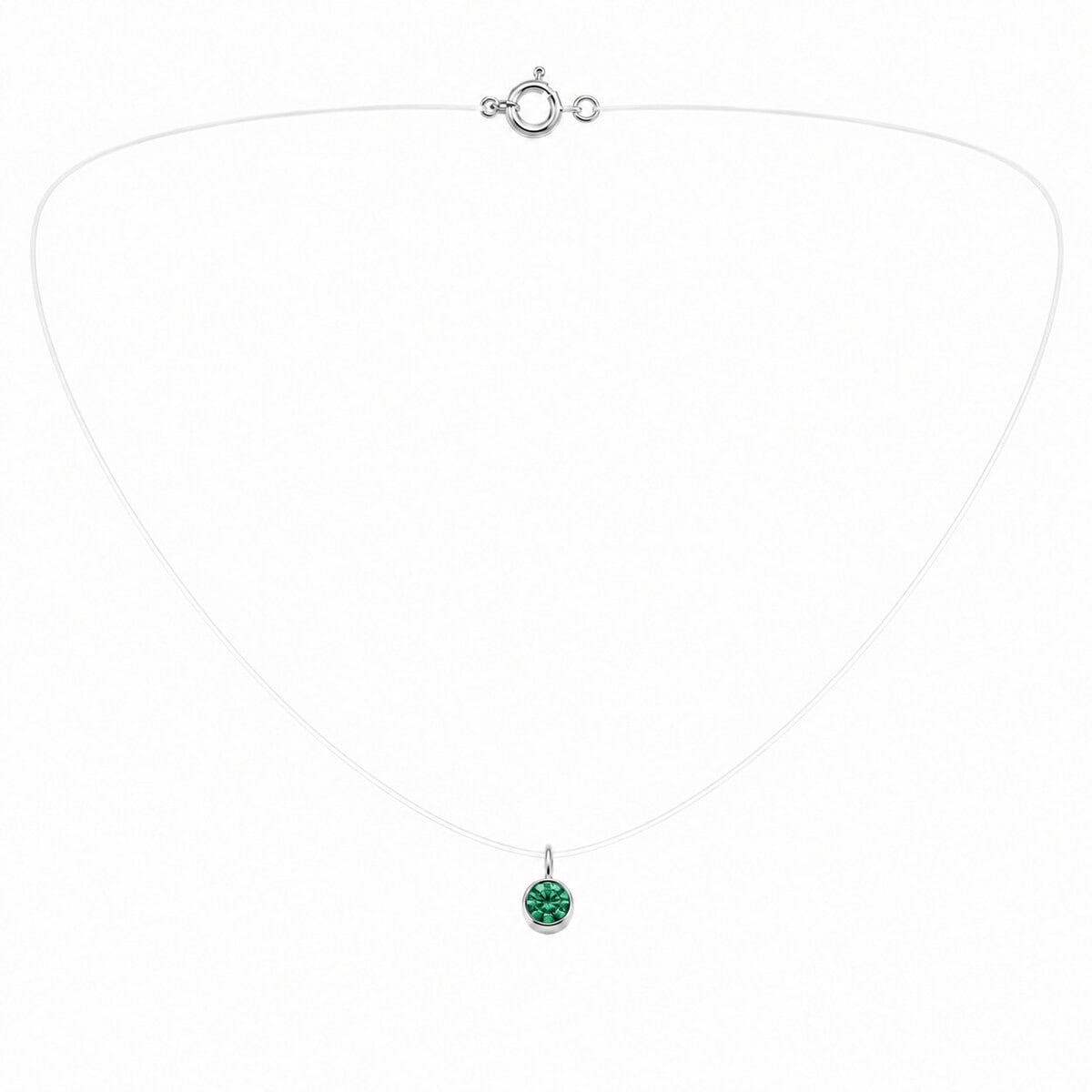 Colar de Nylon com Ponto de Luz Verde em Prata 925 – 40 cm ou 45 cm (2)