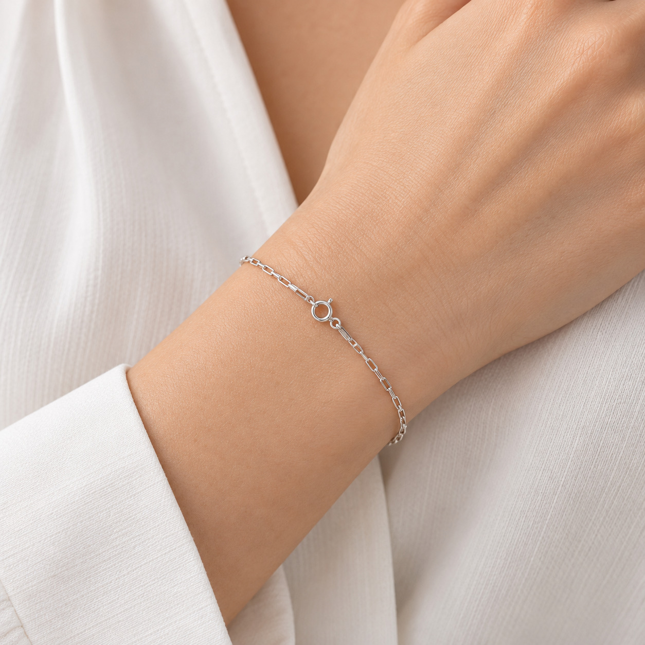 Pulseira Delicada em Prata 925 com Elos Retangulares 19 cm 1 mm (1)